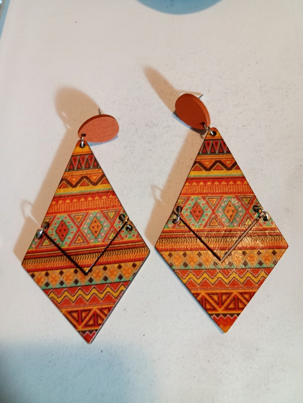 Orange Geometric Drop Earrings